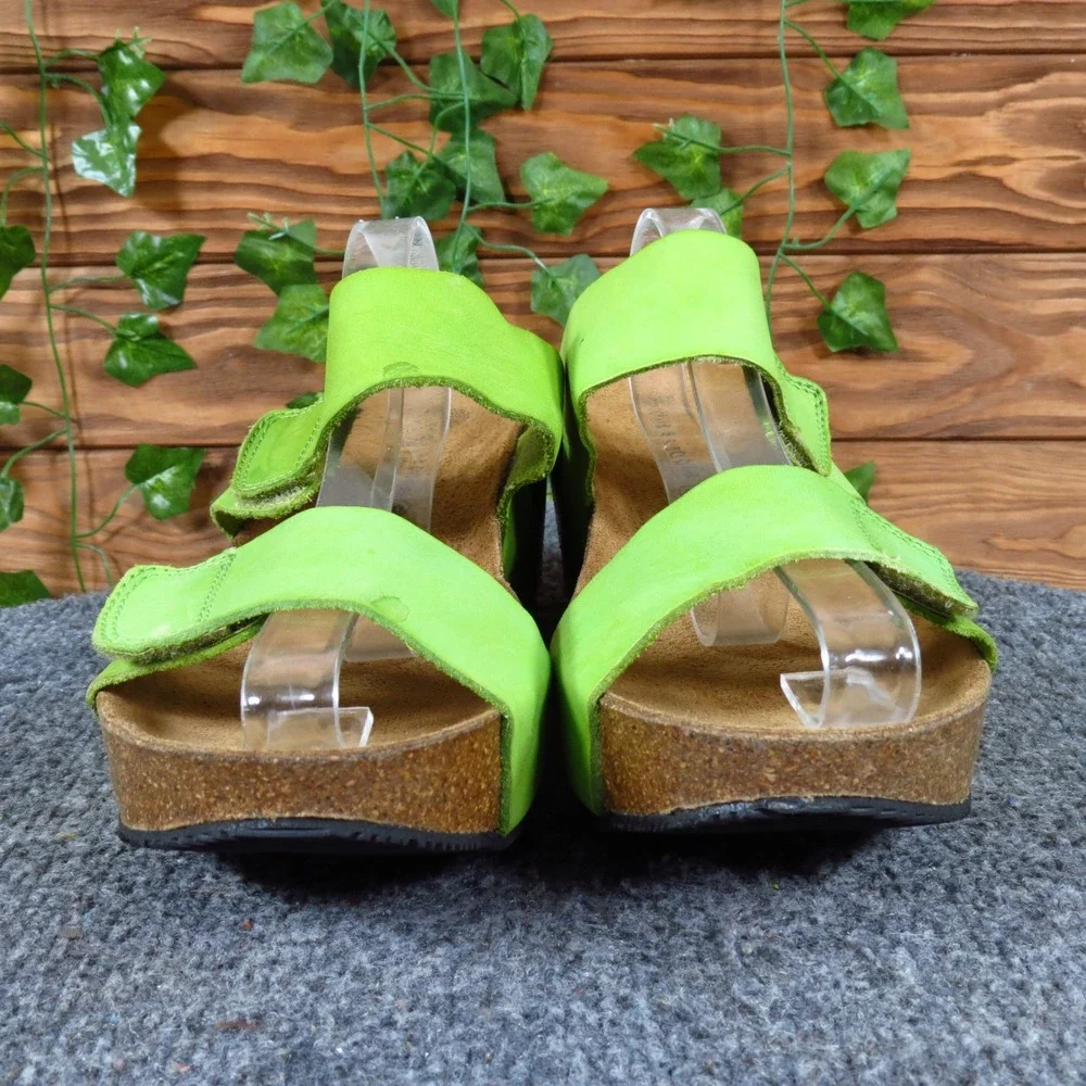 Lola Sabbia Women Wedge Platform Sandals Size 40 Lime Green Leather